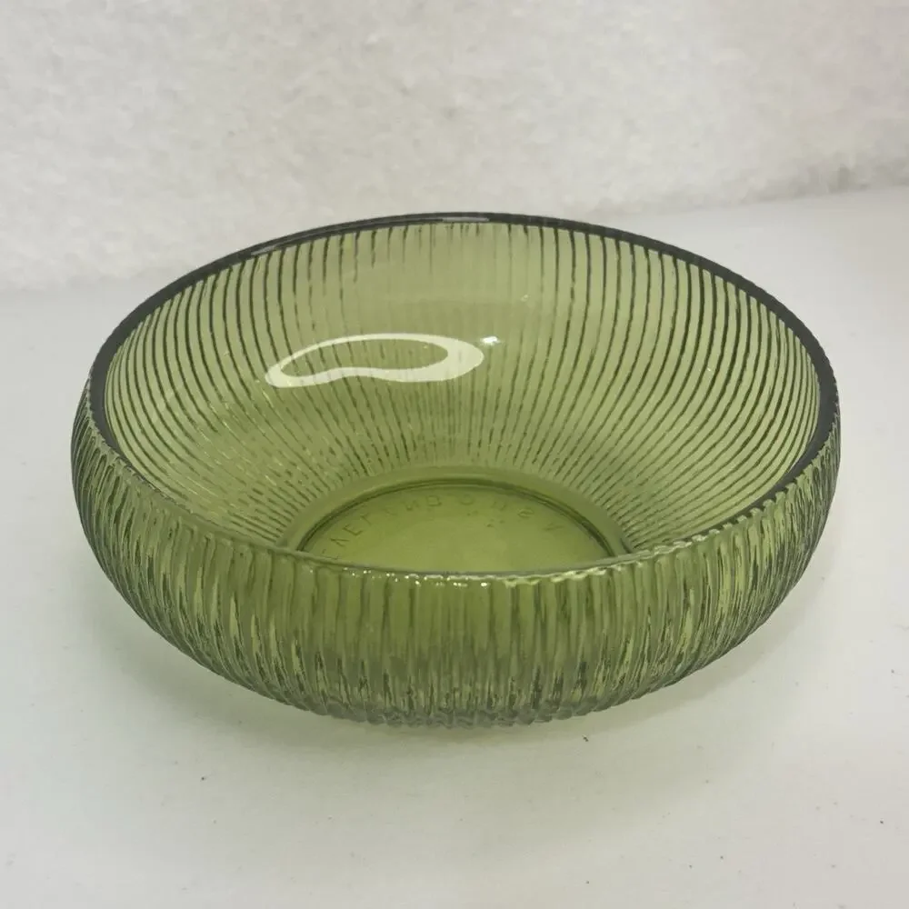 E.O. Brody Co. Cleveland Green Ribbed Glass Bowl Shallow Vase Candy Dish MCM VTG
